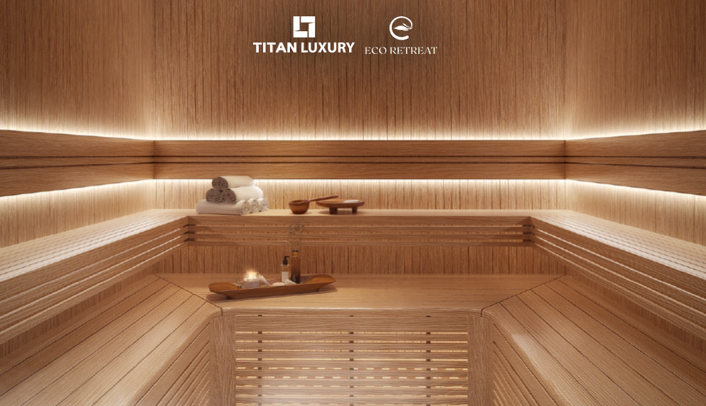 Không gian sauna gỗ trong hệ tiện ích wellness của Forest Onsen Eco Retreat