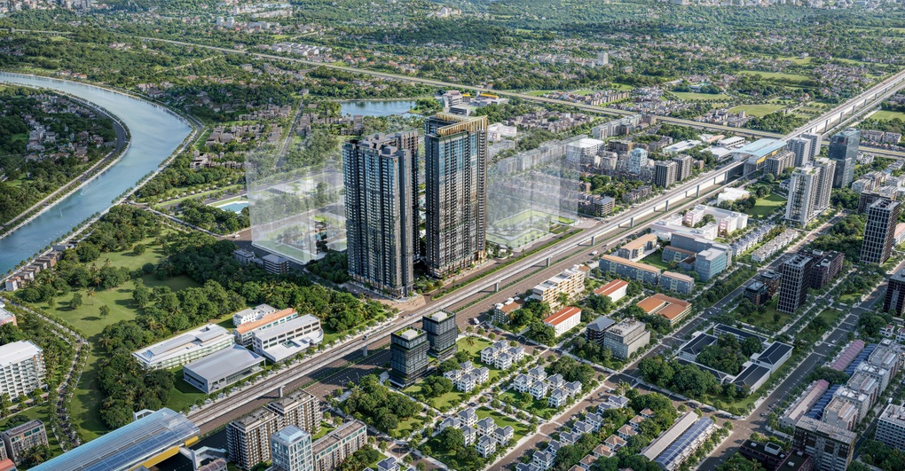 Phối cảnh trên cao dự án Hanoi Seasons Garden kề ga Metro Thượng Đình