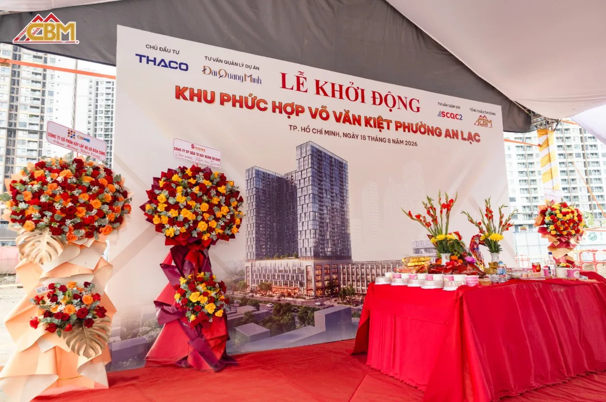 Backdrop lễ khởi động dự án Khu phức hợp Võ Văn Kiệt với sự tham gia của chủ đầu tư THACO và đơn vị tư vấn Đại Quang Minh
