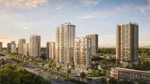 Phối cảnh các tòa căn hộ cao tầng The Primavera Hà Nội Garden City nhìn từ trục đường lớn