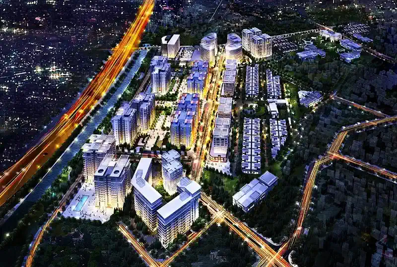 Phối cảnh tổng thể khu đô thị Imperia Hanoi Garden City nhìn từ trên cao về đêm
